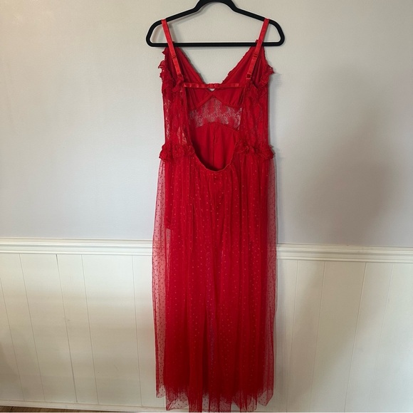 Choosy Womens Sleeveless Red Polka Dot Ruffle Lace Maxi Lingerie Dress Sz 18 NWT - Picture 11 of 14